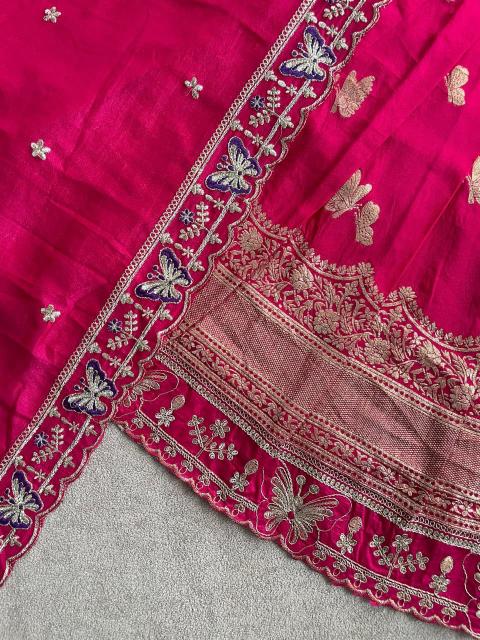 Butterfly Buff Lehengha-Choli Dupatta Vichitra Silk Pink Children wear manufacturer in Kolkata - wholesale export
